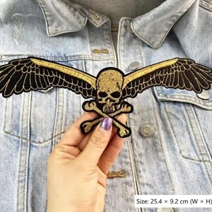 Motorcycle Skull Wing Badge Clothing. Embroidered Sew-on Patches for Personalizing Biker Vests