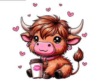 Valentine Highland Cow UV DTF Decal