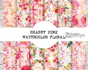 Shabby pink watercolor floral, printed vinyl, adhesive vinyl, heat transfer vinyl, pattern heat transfer, printed HTV or ADHESIVE, iron on