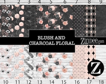 Blush and Charcoal Floral vinyl, printed vinyl, adhesive vinyl, heat transfer vinyl, pattern heat transfer, printed HTV or ADHESIVE, iron on