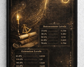 Fibonacci Retracement & Extension Cheat Sheet | Trading Poster | Technical Analysis Wall Art | Digital Download