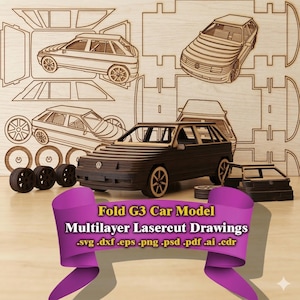 Archivo de corte láser del VW Golf MK3 G3, plano del modelo hatchback por capas (SVG, DXF)