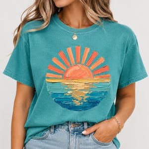 Retro Zonsondergang PNG | Zomer Strand Shirt Design | Coastal Graphic Tee Digitale Download voor Sublimatie POD