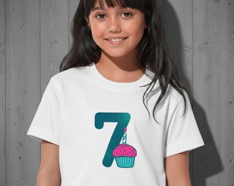 Camiseta de cumpleaños número 7 / Regalo para niños de 7 años / Camiseta de séptimo cumpleaños / Camiseta de fiesta de cupcakes