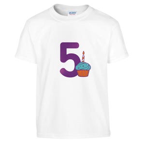 Camiseta de cumpleaños número 5 / Regalo para niños de 5 años / Camiseta para el quinto cumpleaños / Camiseta para fiesta de cupcakes White
