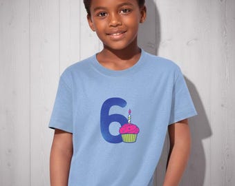 Camiseta de cumpleaños número 6 / Regalo para niños de 6 años / Camiseta para el quinto cumpleaños / Camiseta para fiesta de cupcakes