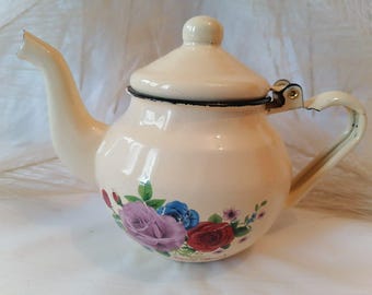 Marokkanische Emaille-Teekanne - Herdsichere Teekanne - Blumenmuster - Traditioneller Minzteekessel - 10 cm