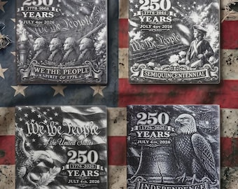 2 x 250th Anniversary USA Patriotic Coasters – White Tile or Slate Trivet