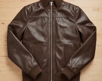 Men's Genuine Leather Bomber Jacket, B3 Aviator Jacket with Fur Collar
