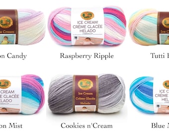 Lion Brand Ice Cream Yarn: Self Striping Pastel Acrylic Sport Weight