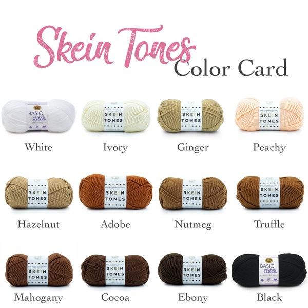 Lion Brand Skein Tones - Neutral Color Yarn - Natural Yarns Shades of Browns, Tans, Cream, Black, White - Worsted Yarn - Machine Wash & Dry