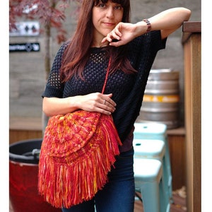 Modèle de tricot de métier à tisser, modèle de sac à main Sunburst pour métier à tisser d'écharpe, avec des rangées courtes, un point d'échelle et une croix de câble, apprenez de nouvelles compétences en tricot de métier à tisser