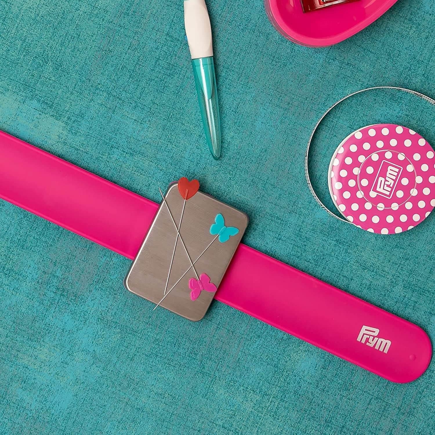 Magnetic Wrist Pin Cushion Pink Wrist Snap Pin Keeper Hair Pin
