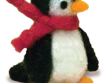 Beginner Needle Felting Kit, Christmas Penguin Kit, DIY Felt Animals, Plush Baby Gifts