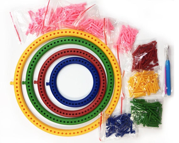 Knitting Loom Set Round Looms With Removable Pegs For Hats Socks Cowls And Scarves Set Of 4 Adjustable Circular Weaving Looms Knitting Loom Set Round Looms With Removable Pegs For Hats Socks Cowls And Scarves Set Of 4 Adjustable Circular Weaving Looms
