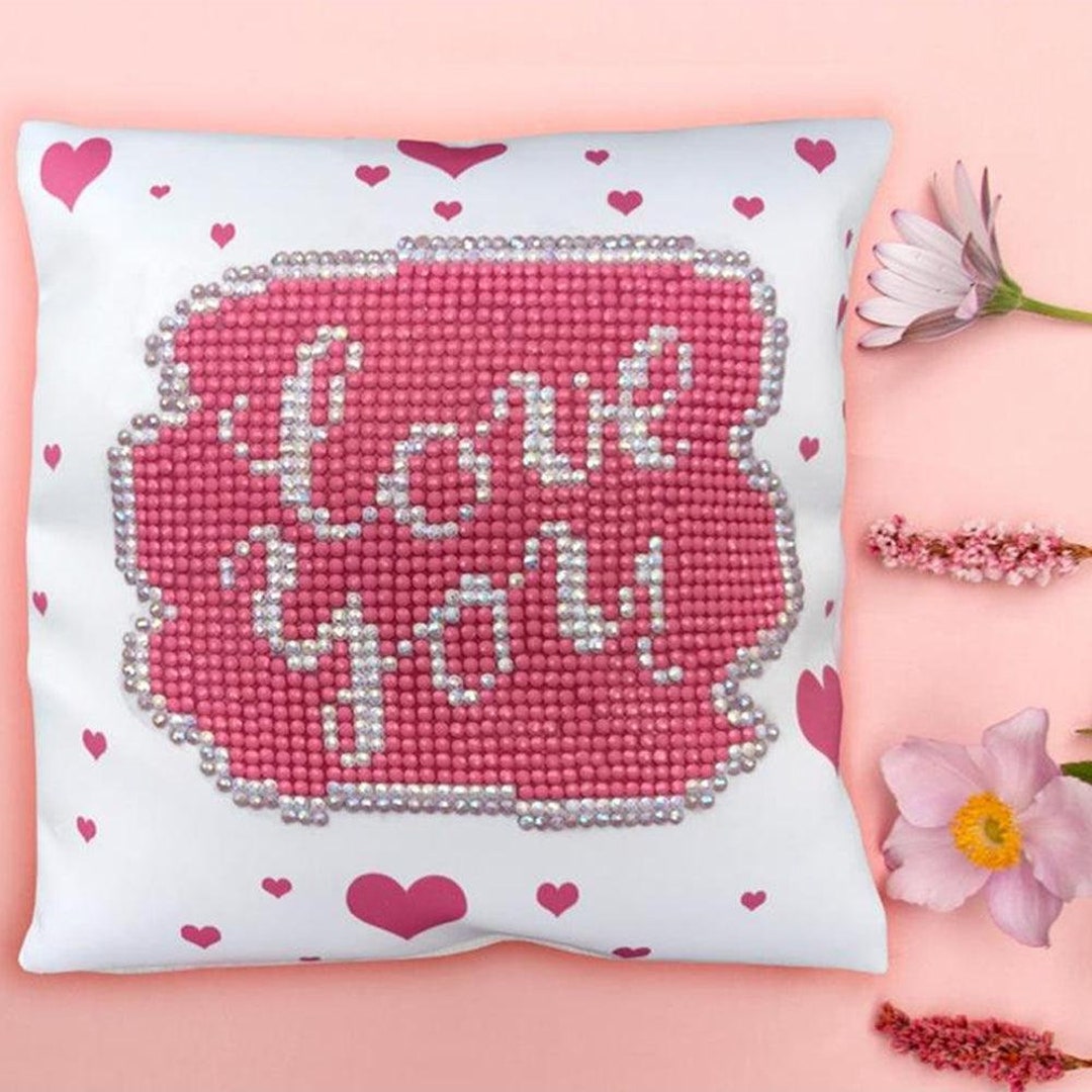 Diamond Painting Pillow Love You Mini Pillow Diamond Art Pillow Cover 7x7 Cute Home Crafts for
