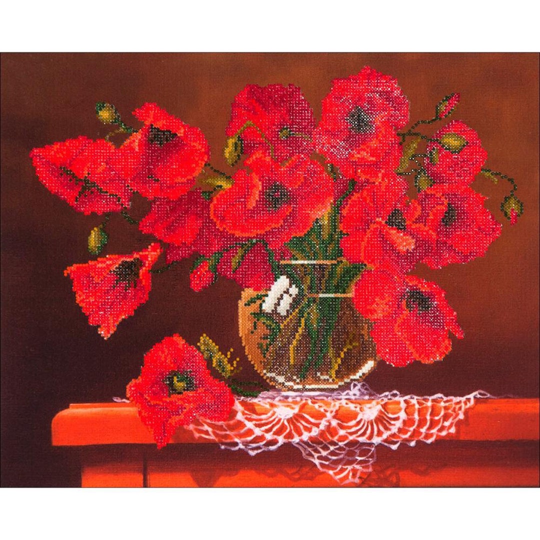 Paint by Numbers With Diamonds Red Poppies Diamond Etsy