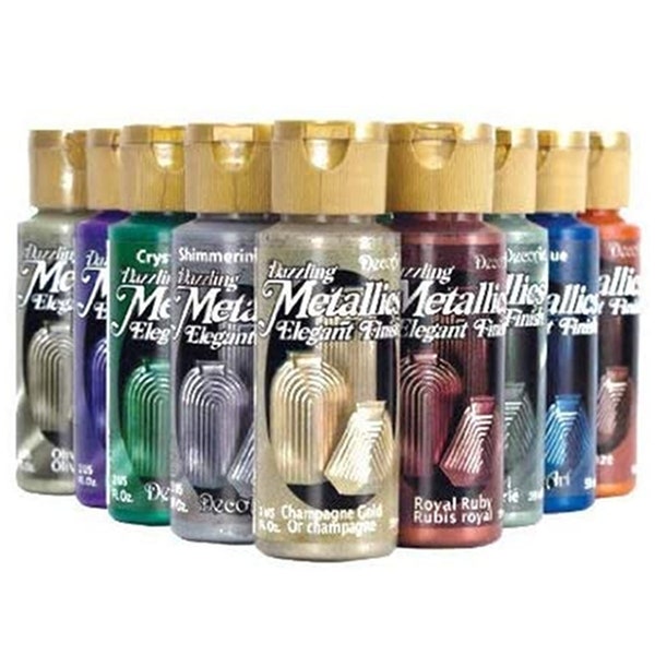 Metallic Paint, Gold, Silver, Copper & Pearlescent - Dazzling Metallic, DecoArt Paints - 2 Ounce Bottle - Shimmering Craft Pain