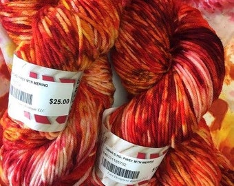 DK Superwash Merino Yarn, Fire Red Speckled Yarn, Hand Dyed, Easy Wash, DK Yarn Speckle Merino, Knitting Wool Yarn, Crochet Merino Wool