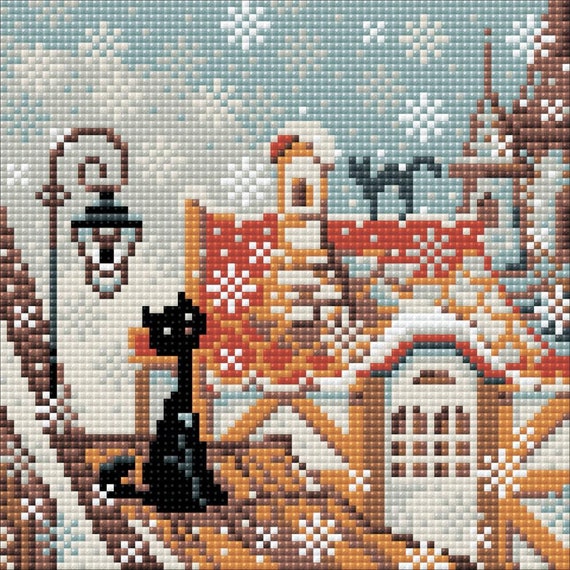 Riolis Diamond Mosaic Kit 7.75x 7.75 City & Cats Winter