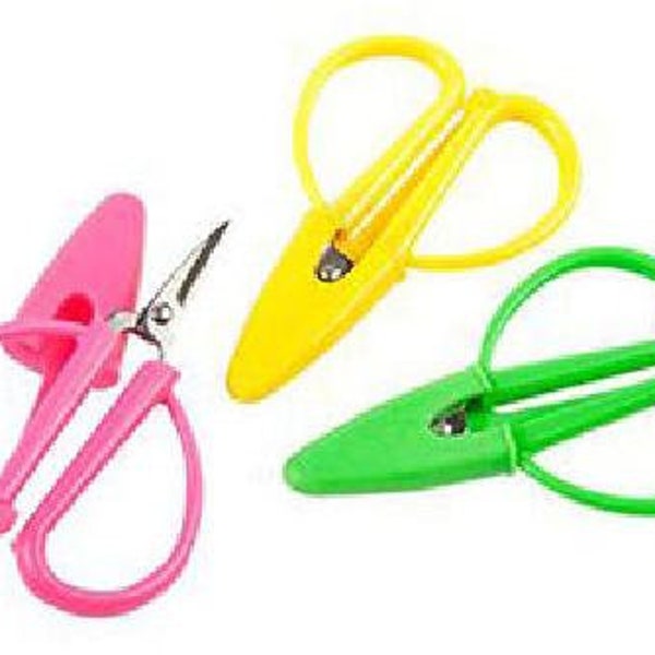 Travel Scissors, Tiny Compact Scissors, Super Snip Scissors, Mini 2 3/4 X 1 3/4 Inches, Various Colors, Includes Safety Cover