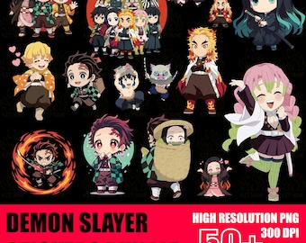 Demon Slayer 50+ PNG Sticker Bundle – 300 DPI Anime Stickers for Cricut & Print on Demand | Tanjiro, Nezuko, Zenitsu and more Clipart.