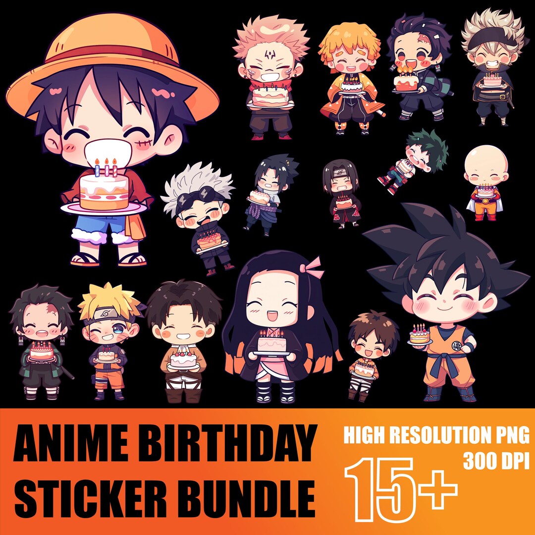 Anime Birthday Sticker Bundle – 300 DPI Anime Stickers for Cricut ...
