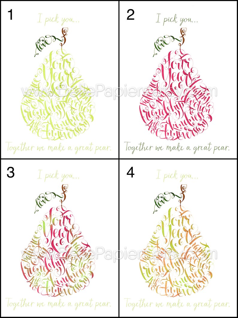 Fourth Anniversary Fruit and Flowers Anniversary Pear Print I Etsy
