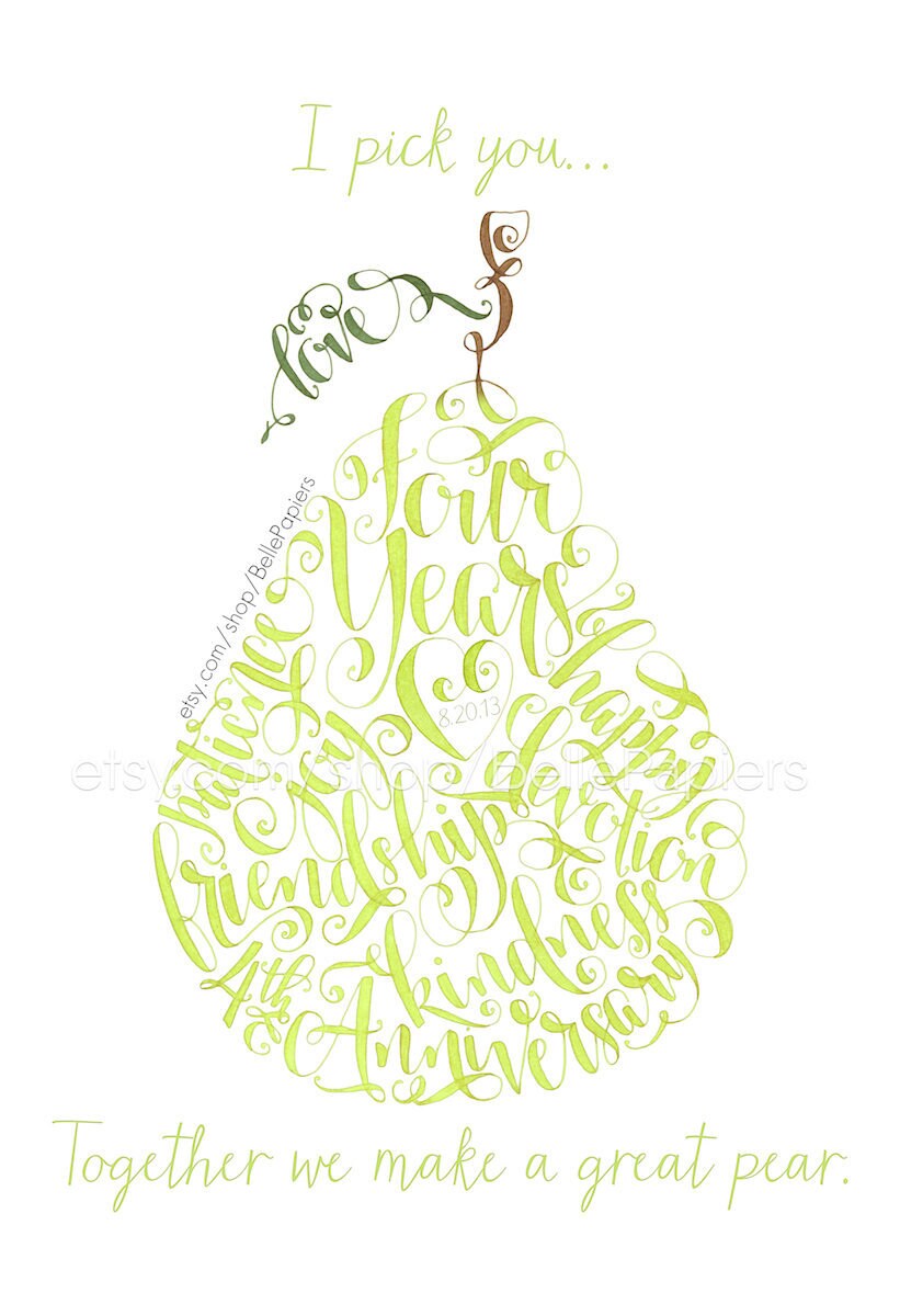 Fourth Anniversary Fruit and Flowers Anniversary Pear Print I Etsy