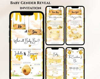 Bee theme gender reveal website invitation , he or she what will baby bee , gender reveal invite for future parents