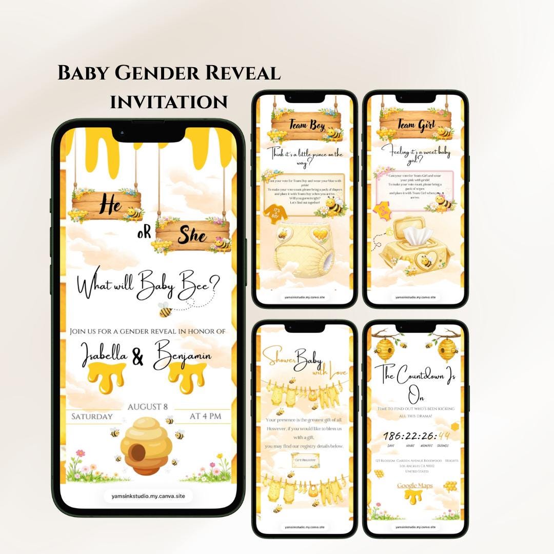 Bee Theme Gender Reveal Website Invitation , He or She What Will Baby ...