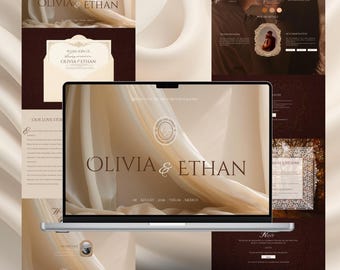 Faire-part de site Web de mariage marron doux, modèle d'invitation de mariage marron et beige, invitation numérique enveloppe classique, téléchargement numérique