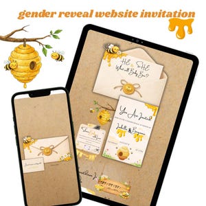 Bee Gender Reveal Website Invitation, He or She What Will Baby Bee? Digital Invite with animated envelope effect