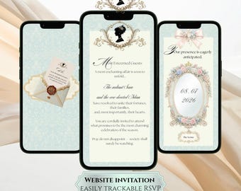 Bridgerton Era inspired Wedding website Invitation, Regency Era wedding Invite, Animated envelope invite , Elegant Wedding website Invite