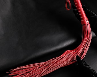 Handmade Red Cowhide Leather Flogger 64cm for BDSM Spanking Impact Play, Smooth Genuine Leather Spanking Paddle Mature Kinky Gift For Him