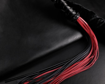 Black and Red Genuine Leather Flogger, Heavy Duty BDSM Impact Play Whip, Professional Bondage Gear, Handmade Kink Toy, Fetish Gift