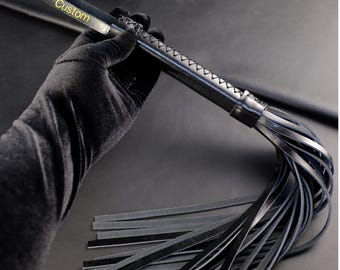 Personalized Leather Flogger Whip, Smooth Top Grain Cowhide BDSM Spanking Whip, Handmade Multi Tail Impact Play Gear, Custom Name Gift