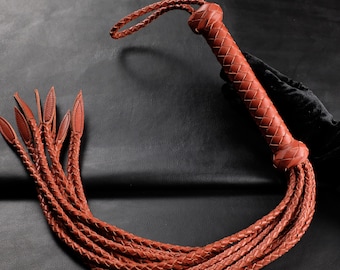 Brown Real Leather Cat O Nine Flogger, Heavy Duty Braided Whip for Impact Play, Thuddy  Sting BDSM Gear, Kink Fetish Gift
