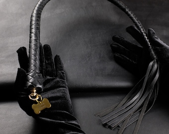 Custom Name Black BDSM Leather Dragon Tail Whip with Tassel, Personalized Snake Gallery Whip Spanking Impact Play, Professional Bondage Kink