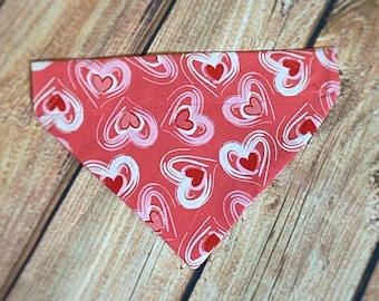 Valentines Dog Bandana Pink Hearts  | Through The Collar Bandana |  Love Bandana | Pink And White Hearts Girl Dog Bandanna | Personalize It