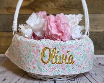 Easter Basket Personalized Liner, Easter Basket Liner With Embroidered Name, Unicorn/Bunny Personalized Easter Basket Liner For Girls