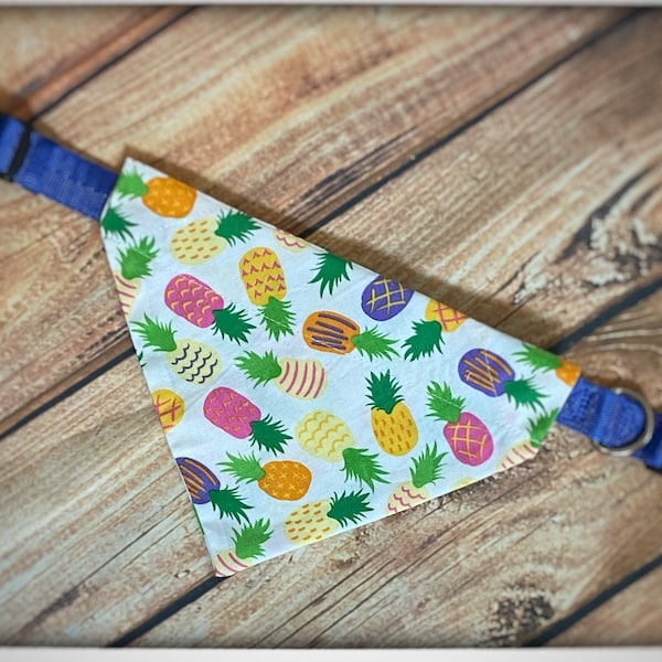 Dog Bandanna Colorful Pineapples  | Through The Collar Bandana | New Puppy Gift Pet Bandana | Colorful Pineapple Summertime Bandana Neckwear