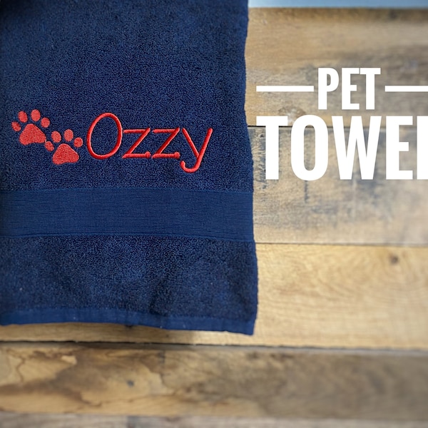 Personalized Dog Towel With Name and Paw Print, Pet Towel Embroidered With Name and Paw Print, New Puppy Gift, Grooming Towel, Dog Pet Gift