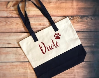 Personalized Dog Tote | Canvas Pet Tote | Dog Travel Tote | Doggy Day Care Tote Bag | Dog Bag |  Dog Paw Tote Bag | Dog Bag | Puppy Tote Bag