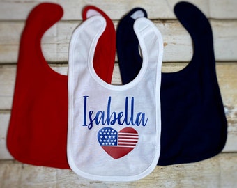 Personalized Infant Baby Bib, Patriotic, Fourth Of July, USA Personalized Baby Bib For Girls Or Boys, Baby Girl Bib, Baby Boy Bib, USA