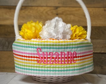 Personalized Easter Basket Liner, Colorful Multi Color Wave Easter Basket Liner Includes Embroidered Name, Monogrammed Easter Basket Liner