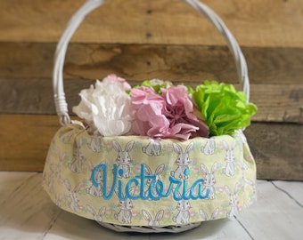 Easter Basket Personalized Liner, Easter Basket Liner With Embroidered Name, Yellow and Pink Bunny Personalized Easter Basket Liner