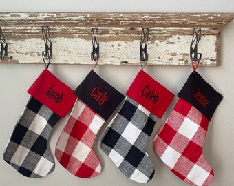 Buffalo Plaid Christmas Stockings | Personalized Christmas Stockings | Farmhouse Christmas | Red and White Check | Black and White Check