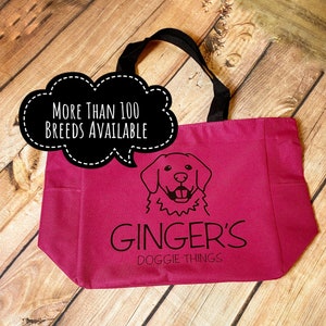 Personalized Dog Tote With Custom Dog Face Design Chose Breed | Dog Travel Tote | Doggy Day Care Zippered Tote Bag | Personalized Pet Gift