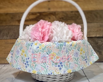 Personalized Easter Basket Liner • Custom Easter Basket Liner • Easter Basket Liner for Girl or Boy • Embroidered Name and Ribbon Ties